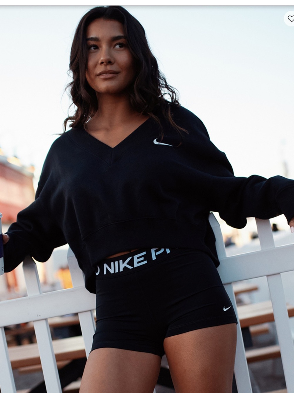 Nike Black V-Neck Cropped Sweatshirt with White Swoosh size medium.